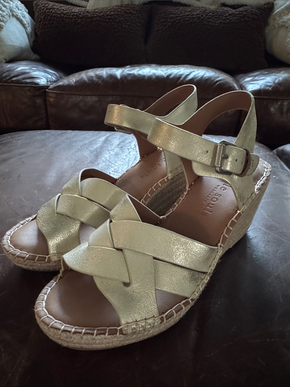 Kenneth Cole Metallic Gold Woven Espadrille Wedge Sandals